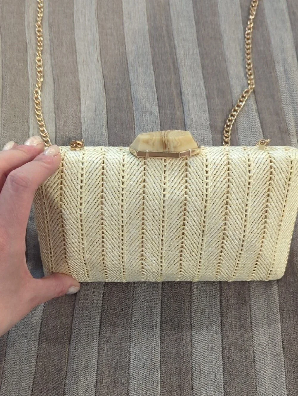 Gold Woven Chain-Strap Evening Clutch
